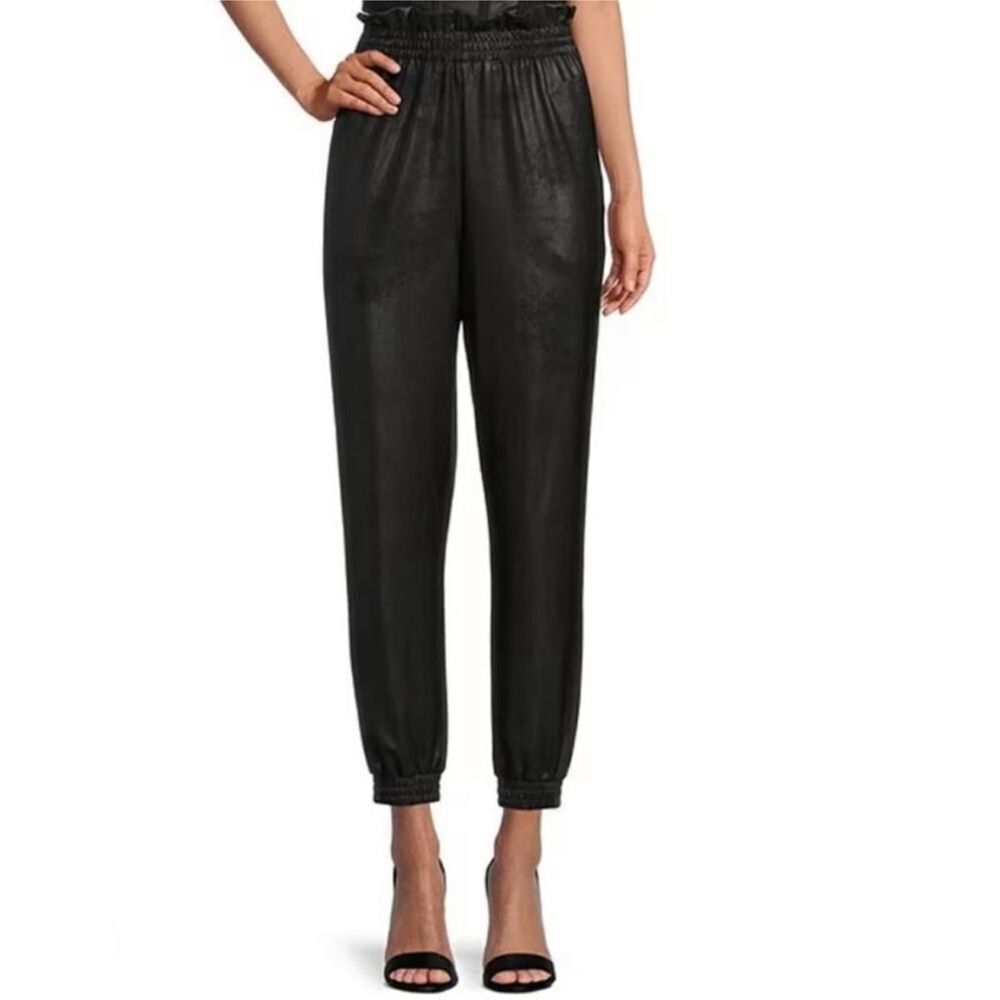 Gianni Bini Annabeth luxe coated paper bag waist joggers SZ Medium